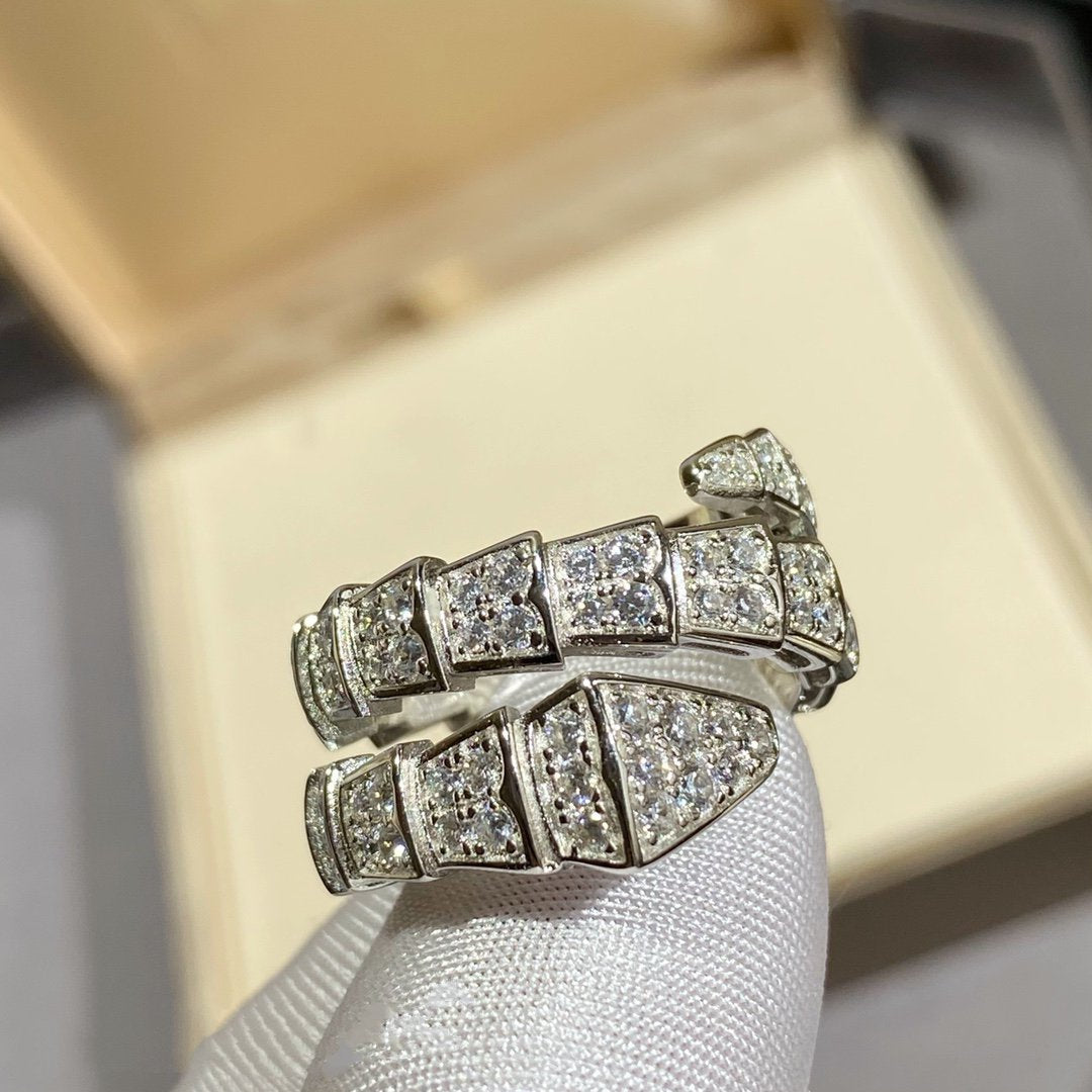 [⭐Hildren Jewelry]SERPENTI DOUBLE RING SILVER DIAMOND PAVED