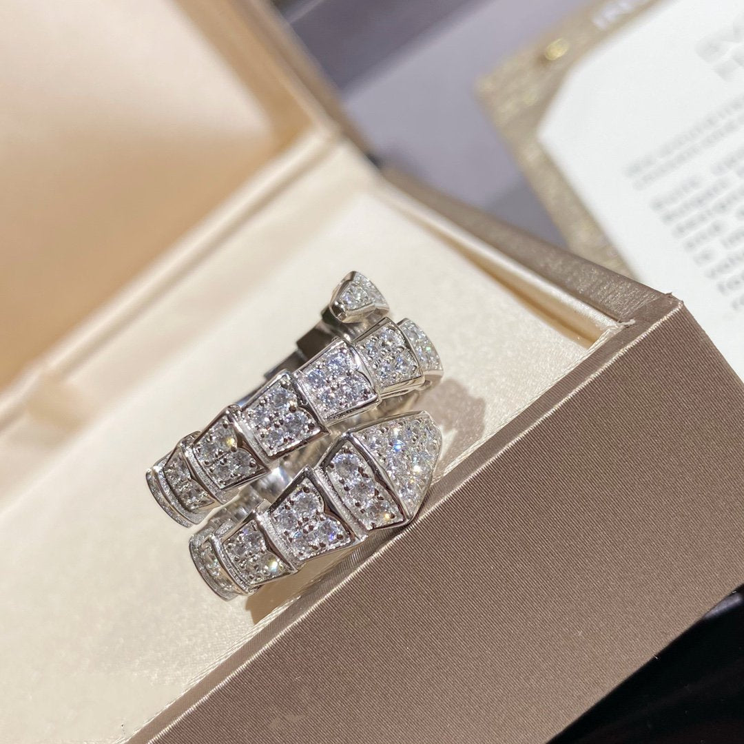 [⭐Hildren Jewelry]SERPENTI DOUBLE RING SILVER DIAMOND PAVED