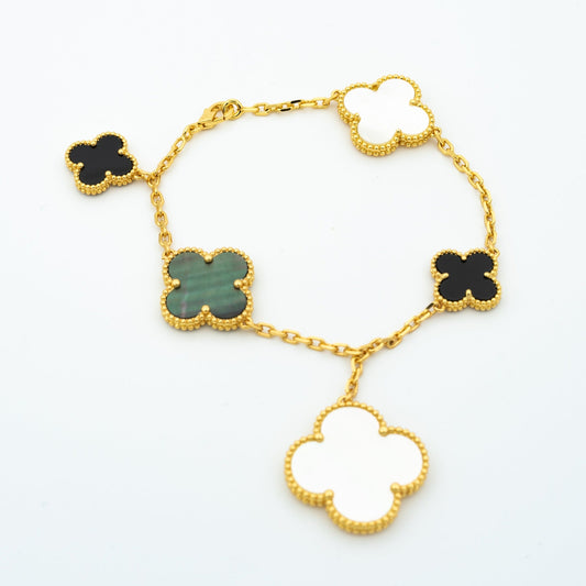 [⭐Hildren Jewelry]CLOVER BRACELET 5 MOTIFS ONYX MOP