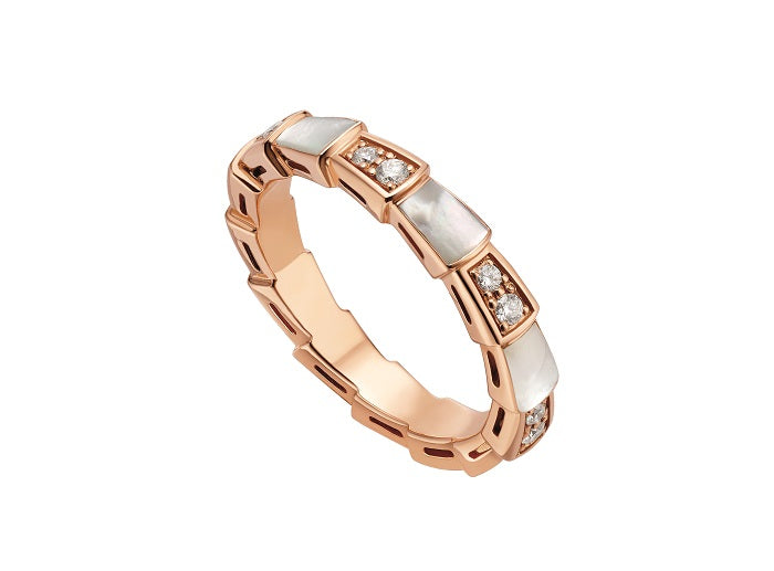 [⭐Hildren Jewelry]SERPENTI RING PINK GOLD DIAMOND MOP 3MM