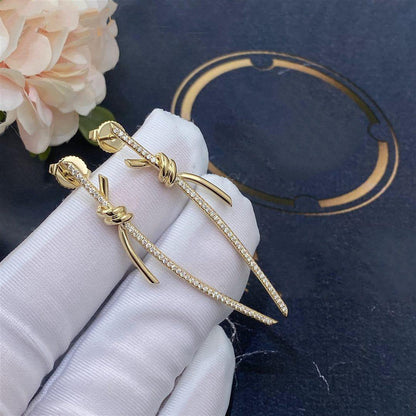 [Hildren Jewelry]KNOT DROP EARRINGS IN YELLOW GOLD WITH DIAMONDS