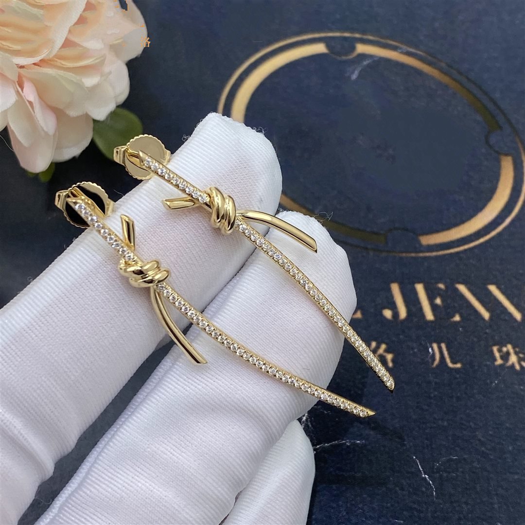 [Hildren Jewelry]KNOT DROP EARRINGS IN YELLOW GOLD WITH DIAMONDS