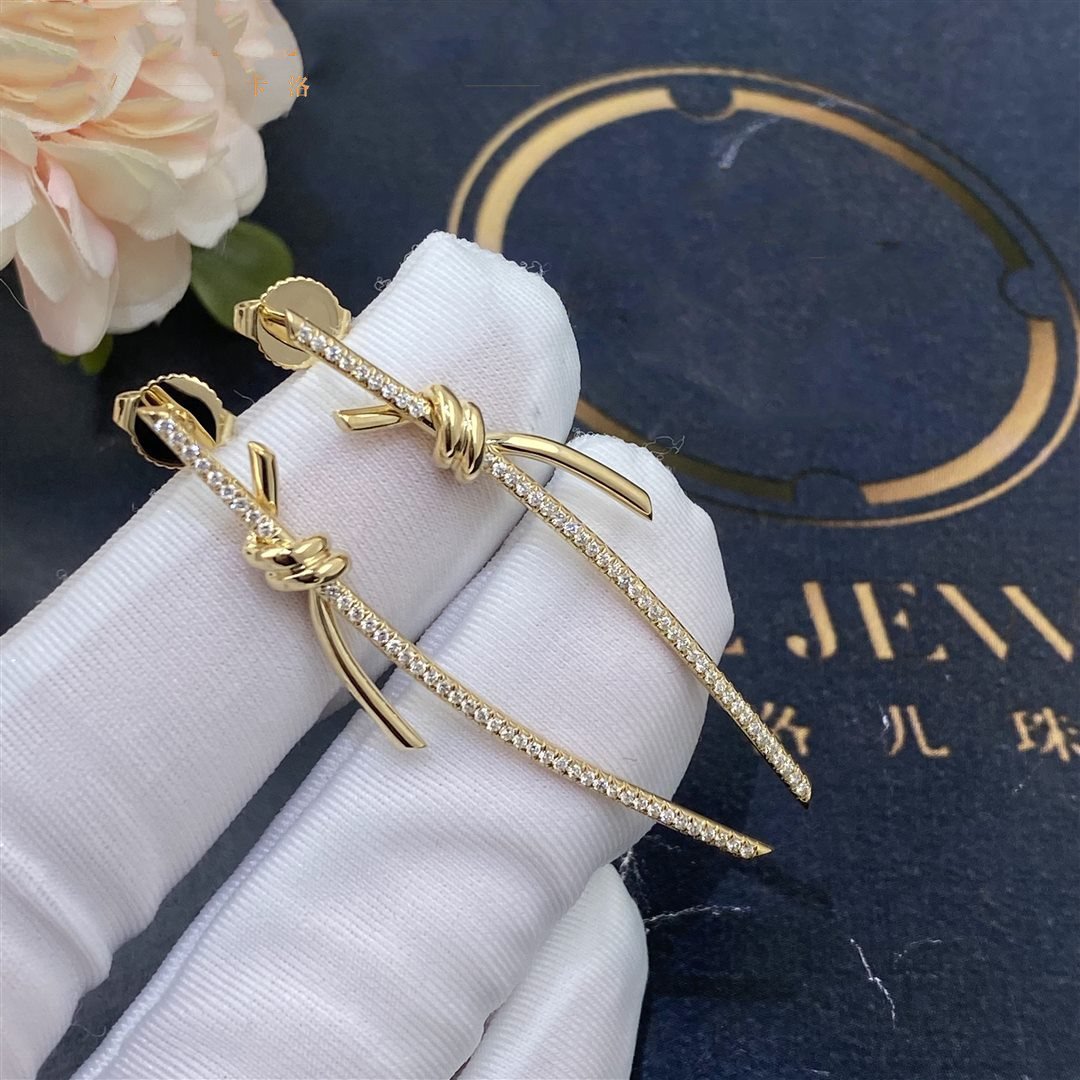 [Hildren Jewelry]KNOT DROP EARRINGS IN YELLOW GOLD WITH DIAMONDS