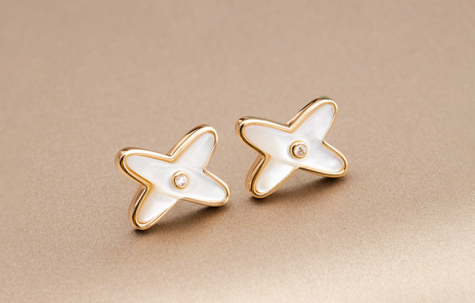 [⭐Hildren Jewelry]JEUX DE WHITE MOP ROSE GOLD DIAMOND EARRINGS