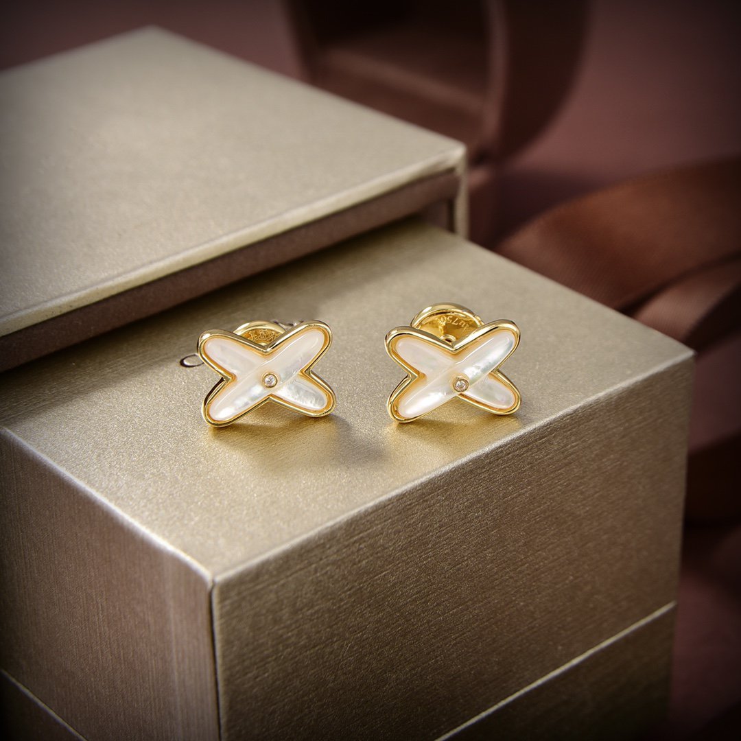 [⭐Hildren Jewelry]JEUX DE WHITE MOP GOLD DIAMOND EARRINGS
