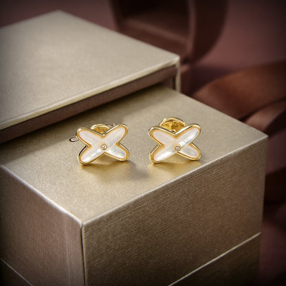 [⭐Hildren Jewelry]JEUX DE WHITE MOP GOLD DIAMOND EARRINGS