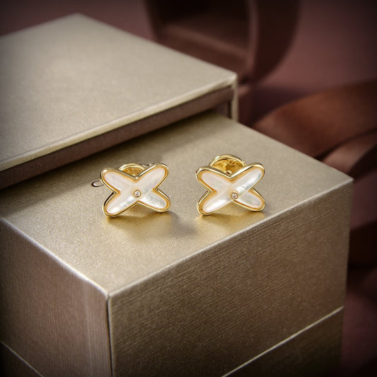 [⭐Hildren Jewelry]JEUX DE WHITE MOP GOLD DIAMOND EARRINGS