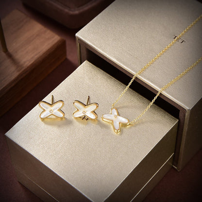 [⭐Hildren Jewelry]JEUX DE WHITE MOP GOLD DIAMOND EARRINGS