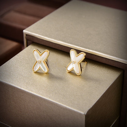 [⭐Hildren Jewelry]JEUX DE WHITE MOP GOLD DIAMOND EARRINGS