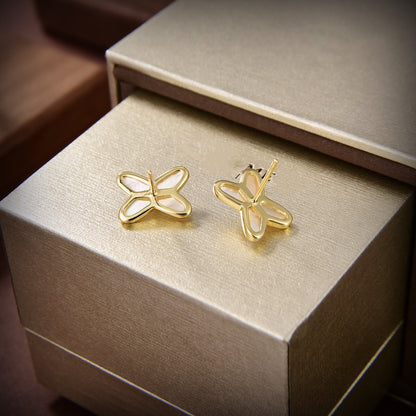 [⭐Hildren Jewelry]JEUX DE WHITE MOP GOLD DIAMOND EARRINGS