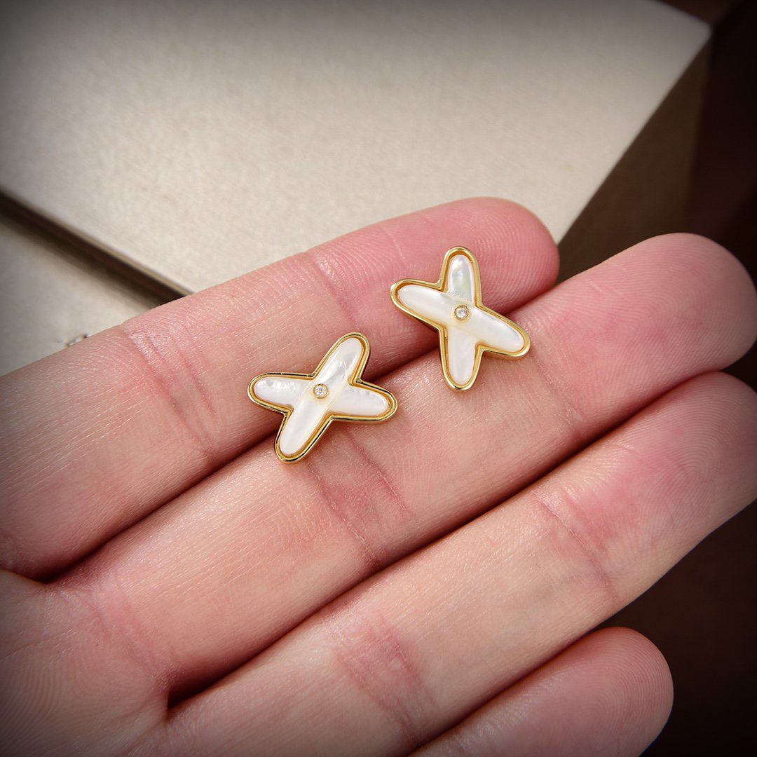 [⭐Hildren Jewelry]JEUX DE WHITE MOP GOLD DIAMOND EARRINGS