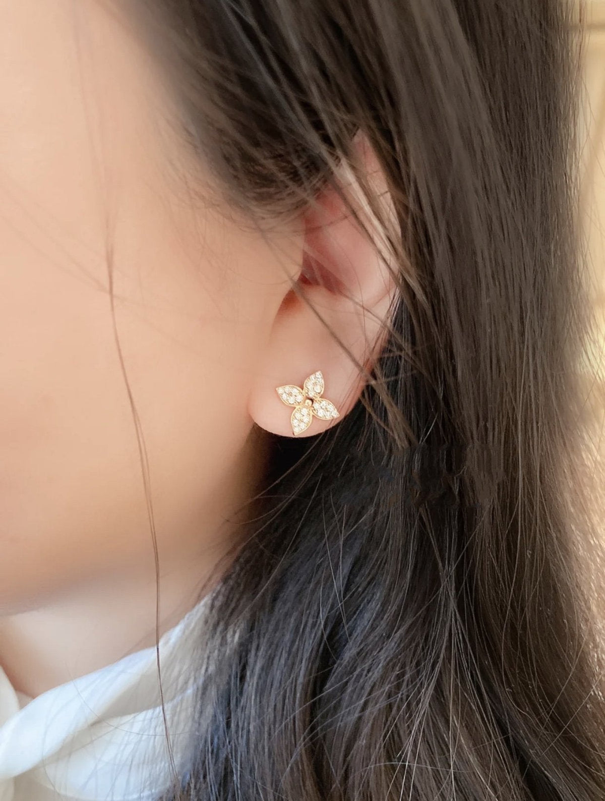 [⭐Hildren Jewelry]STAR BLOSSOM STUD EARRINGS PINK GOLD DIAMONDS