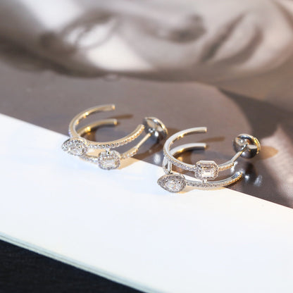 [⭐Hildren Jewelry]CREOLES MY TWIN 2 RANGS SILVER DIAMOND EARRINGS