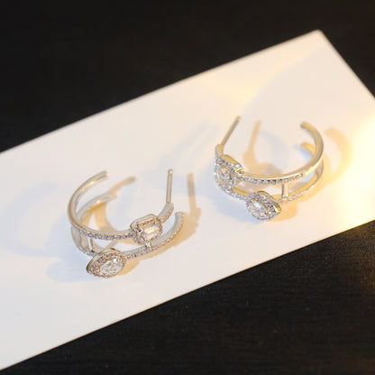 [⭐Hildren Jewelry]CREOLES MY TWIN 2 RANGS SILVER DIAMOND EARRINGS