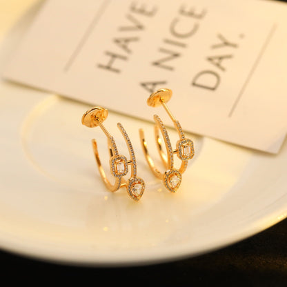 [⭐Hildren Jewelry]CREOLES MY TWIN 2 RANGS SILVER DIAMOND EARRINGS