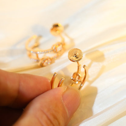 [⭐Hildren Jewelry]CREOLES MY TWIN 2 RANGS SILVER DIAMOND EARRINGS