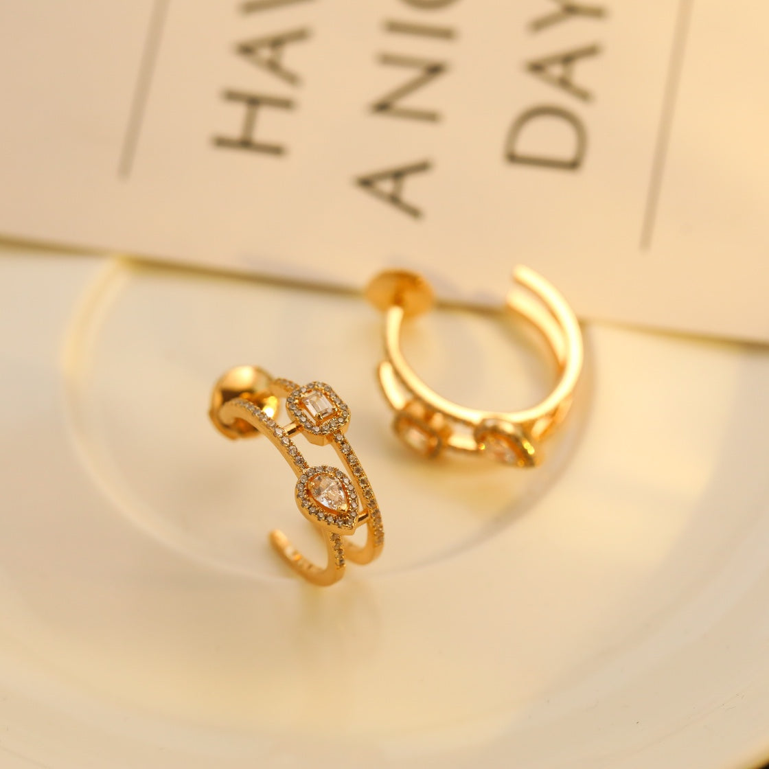 [⭐Hildren Jewelry]CREOLES MY TWIN 2 RANGS SILVER DIAMOND EARRINGS