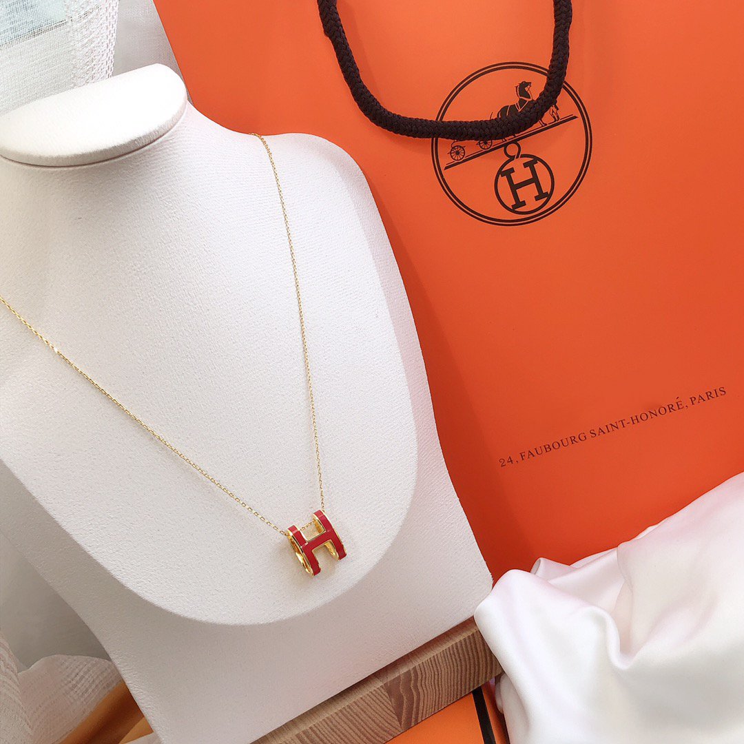 [⭐Hildren Jewelry]HM CLIC RED ENAMEL GOLD NECKLACE