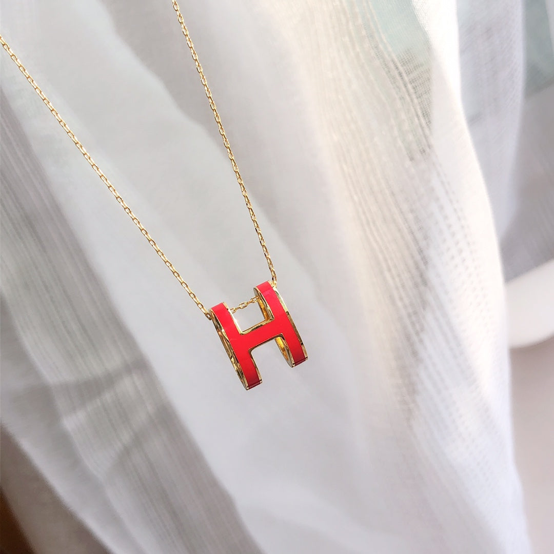 [⭐Hildren Jewelry]HM CLIC RED ENAMEL GOLD NECKLACE