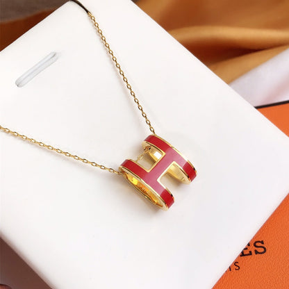 [⭐Hildren Jewelry]HM CLIC RED ENAMEL GOLD NECKLACE