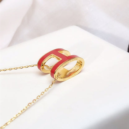 [⭐Hildren Jewelry]HM CLIC RED ENAMEL GOLD NECKLACE