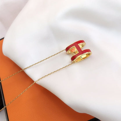 [⭐Hildren Jewelry]HM CLIC RED ENAMEL GOLD NECKLACE