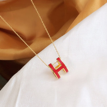 [⭐Hildren Jewelry]HM CLIC RED ENAMEL GOLD NECKLACE