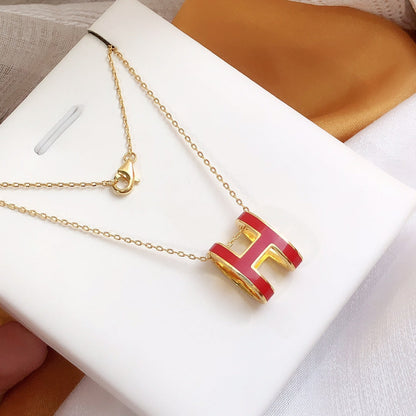 [⭐Hildren Jewelry]HM CLIC RED ENAMEL GOLD NECKLACE