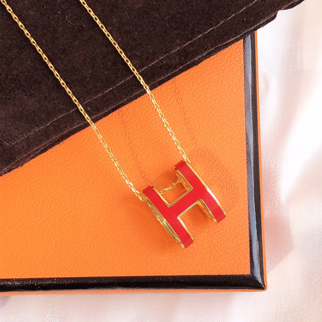 [⭐Hildren Jewelry]HM CLIC RED ENAMEL GOLD NECKLACE