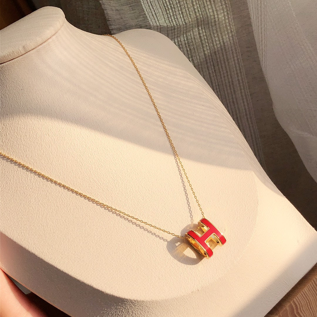 [⭐Hildren Jewelry]HM CLIC RED ENAMEL GOLD NECKLACE