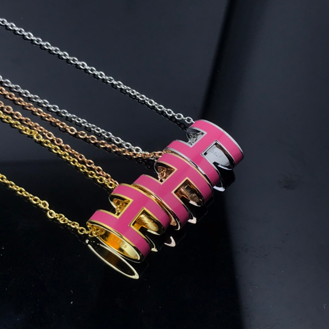 [⭐Hildren Jewelry]H NECKLACE PINK