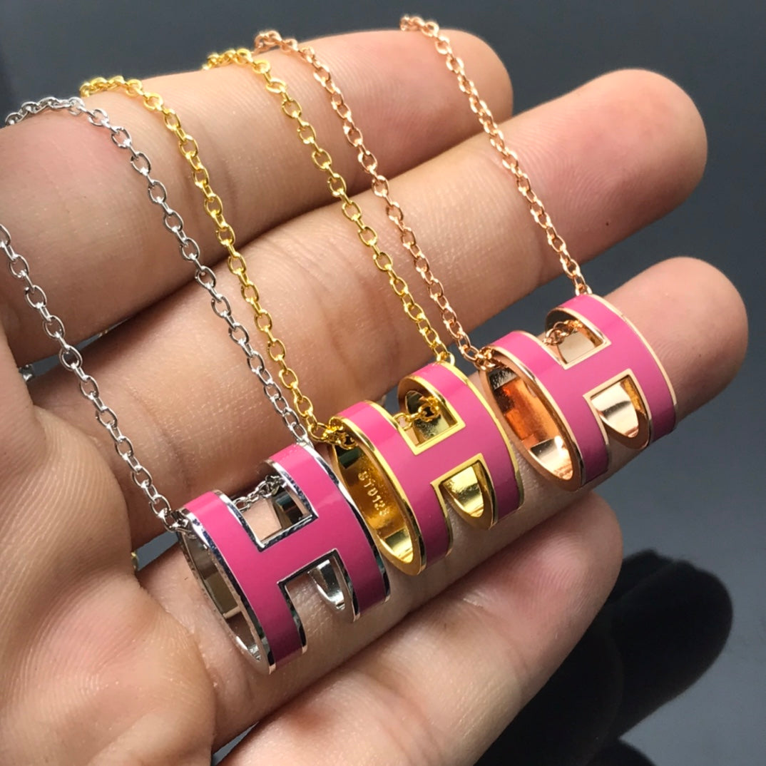 [⭐Hildren Jewelry]H NECKLACE PINK