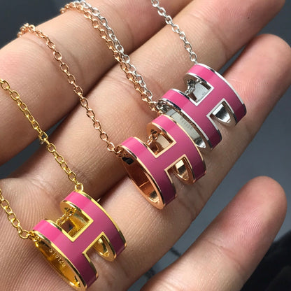 [⭐Hildren Jewelry]H NECKLACE PINK