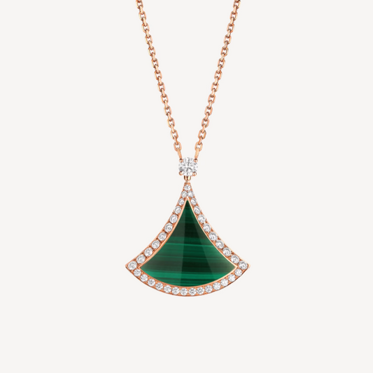 [⭐Hildren Jewelry]DREAM MALACHITE DIAMOND PAVED PINK GOLD NECKLACE