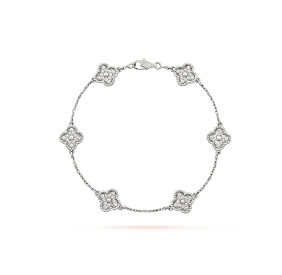[⭐Hildren Jewelry]CLOVER 6 MOTIF SILVER DIAMOND BRACELET
