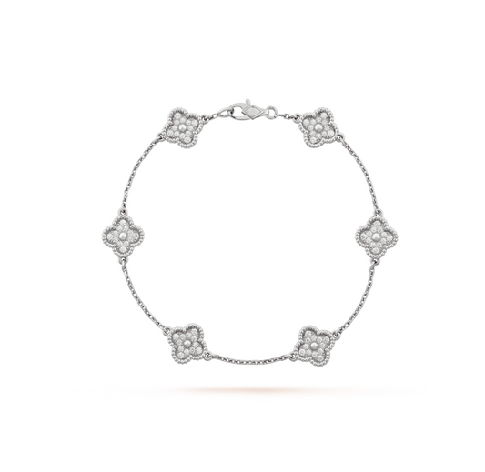 [⭐Hildren Jewelry]CLOVER 6 MOTIF SILVER DIAMOND BRACELET