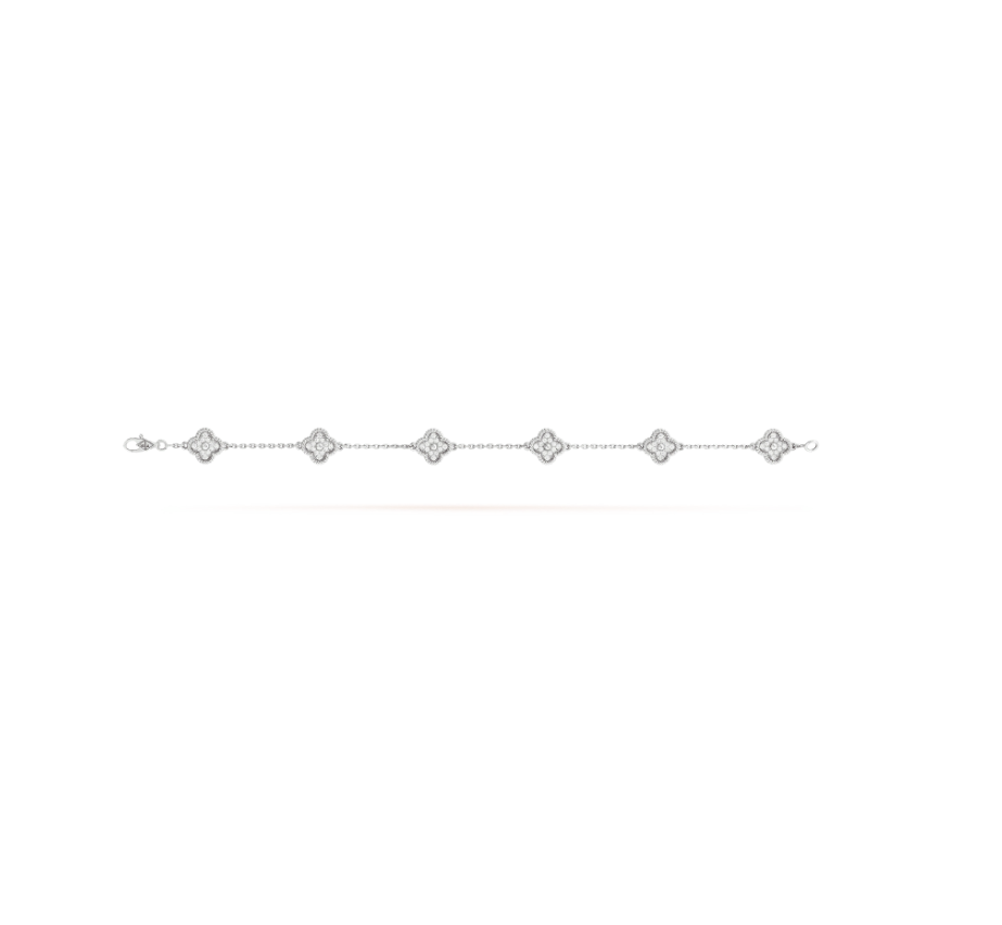 [⭐Hildren Jewelry]CLOVER 6 MOTIF SILVER DIAMOND BRACELET
