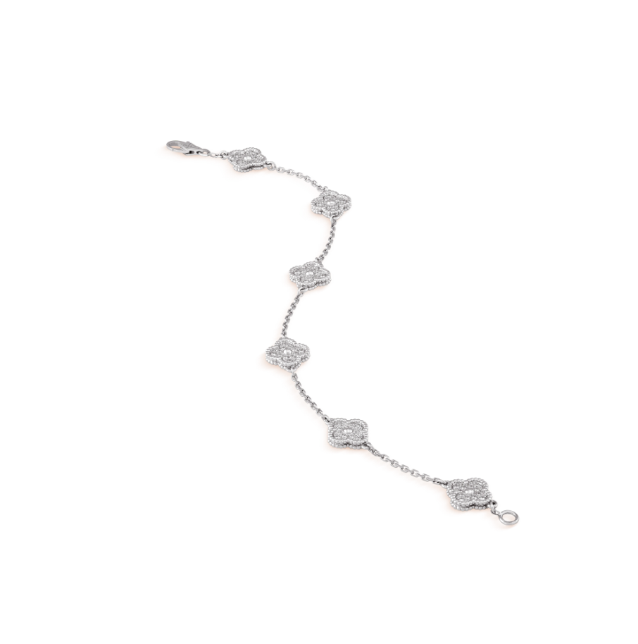 [⭐Hildren Jewelry]CLOVER 6 MOTIF SILVER DIAMOND BRACELET