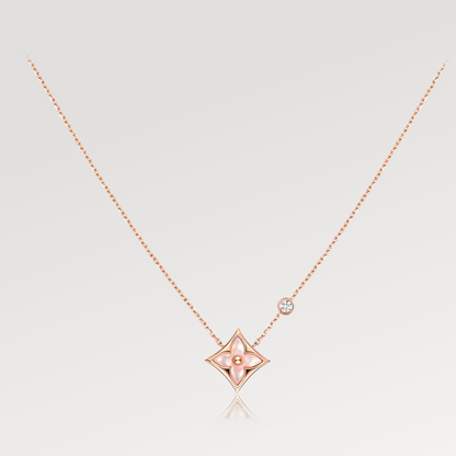 [⭐Hildren Jewelry]STAR PINK MOP 1 DIAMOND PINK GOLD NECKLACE