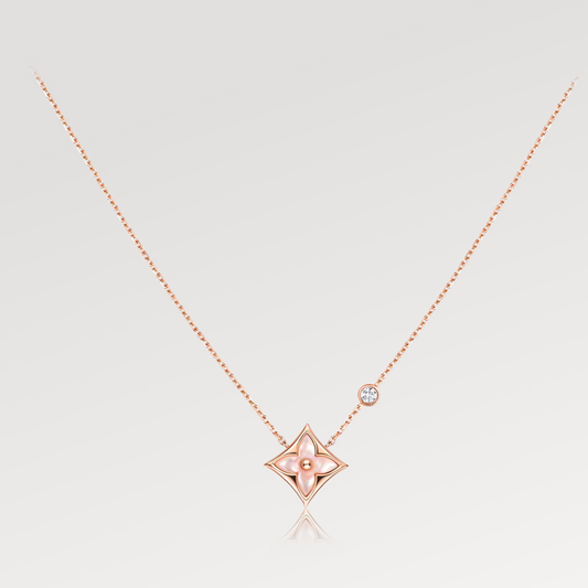 [⭐Hildren Jewelry]STAR PINK MOP 1 DIAMOND PINK GOLD NECKLACE