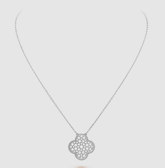 [⭐Hildren Jewelry]CLOVER 25MM LARGE PENDANT DIAMOND PAVED SILVER NECKLACE