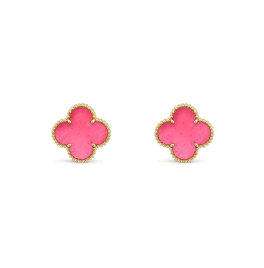 [⭐Hildren Jewelry]NEW CLOVER 15MM PINK ENAMEL STUD EARRINGS