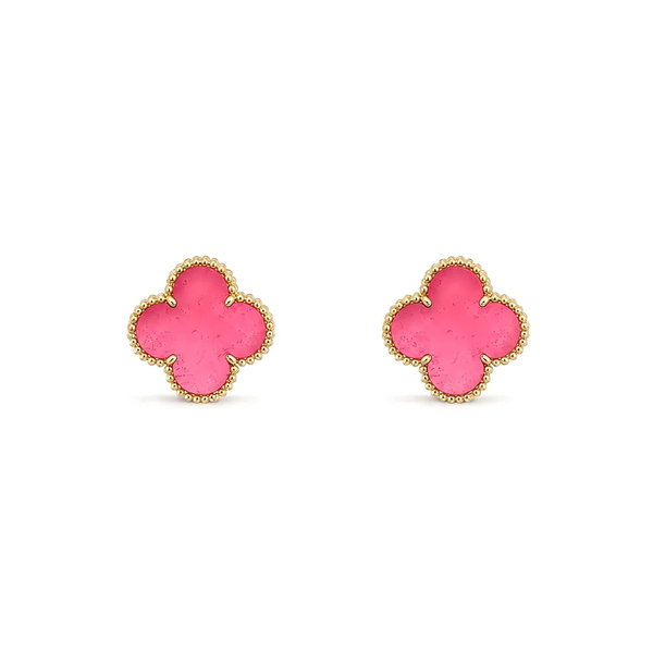 [⭐Hildren Jewelry]NEW CLOVER 15MM PINK ENAMEL STUD EARRINGS