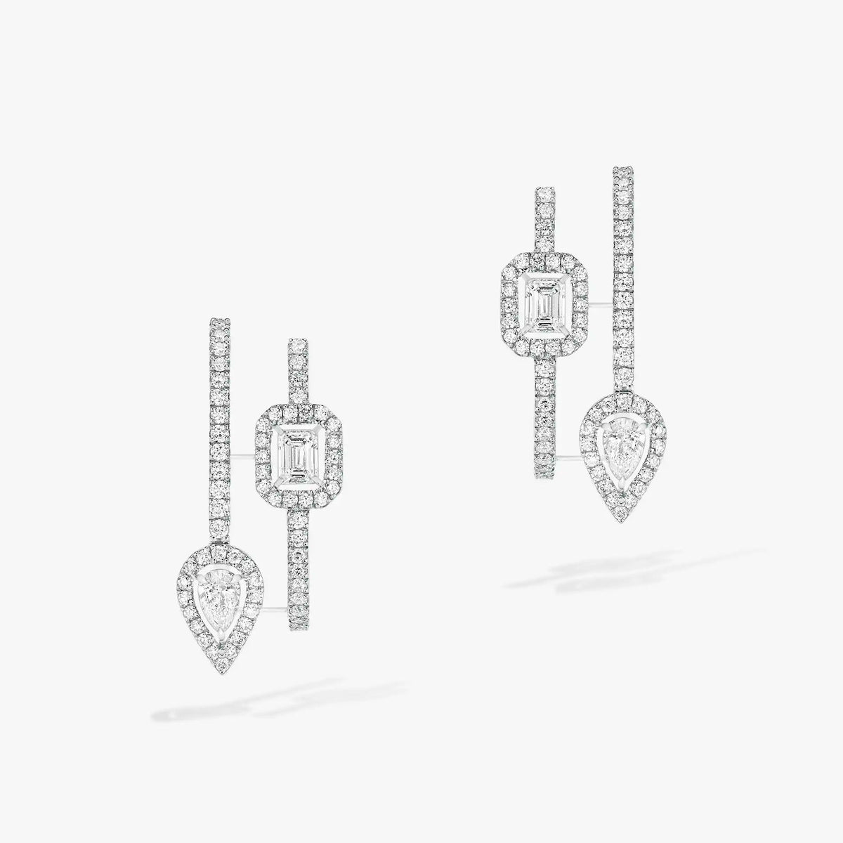[⭐Hildren Jewelry]CREOLES MY TWIN 2 RANGS SILVER DIAMOND EARRINGS