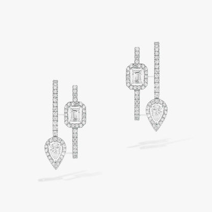 [⭐Hildren Jewelry]CREOLES MY TWIN 2 RANGS SILVER DIAMOND EARRINGS