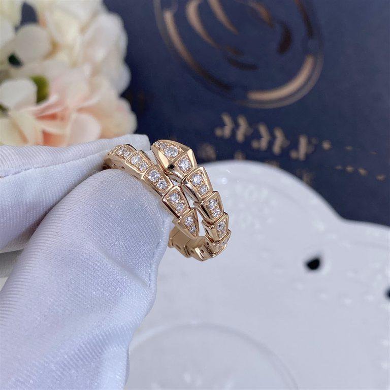 [⭐Hildren Jewelry]SERPENTI RING PINK GOLD DIAMOND PAVED 4MM