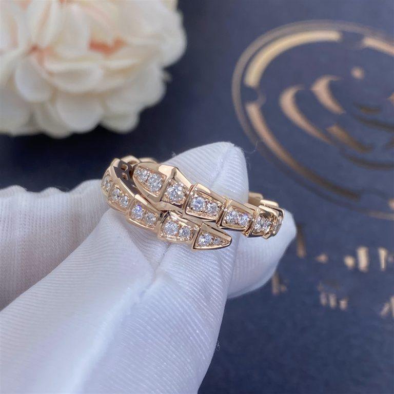 [⭐Hildren Jewelry]SERPENTI RING PINK GOLD DIAMOND PAVED 4MM