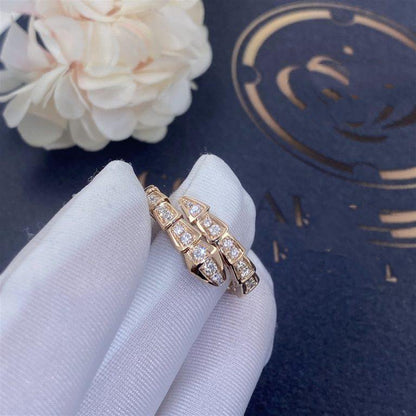 [⭐Hildren Jewelry]SERPENTI RING PINK GOLD DIAMOND PAVED 4MM