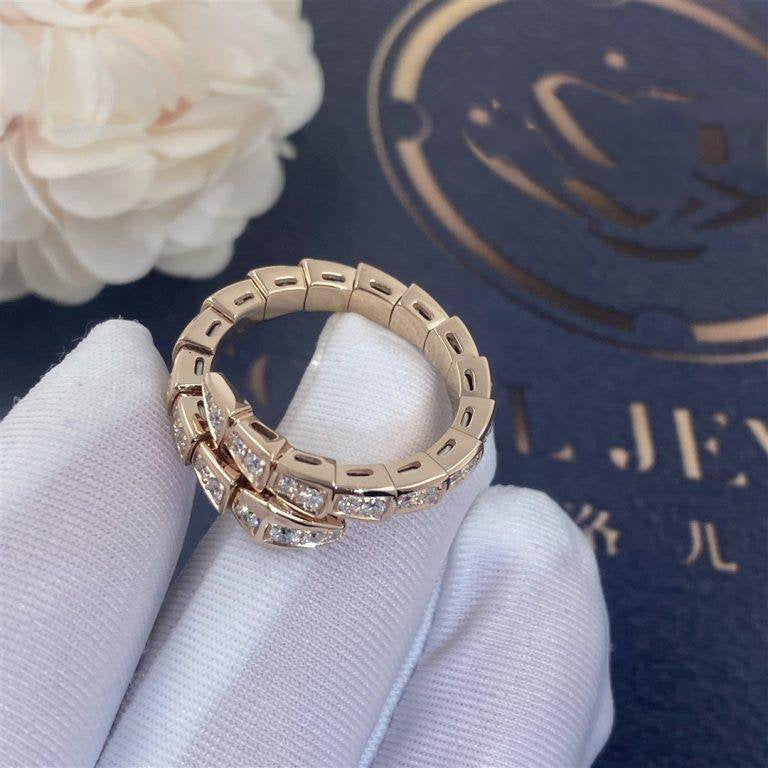 [⭐Hildren Jewelry]SERPENTI RING PINK GOLD DIAMOND PAVED 4MM