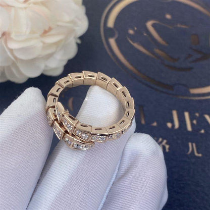[⭐Hildren Jewelry]SERPENTI RING PINK GOLD DIAMOND PAVED 4MM